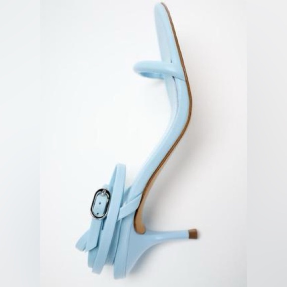 NWT. Zara Light Blue Leather Tubular Straps Heeled Sandals. Size 10. - Picture 6 of 8